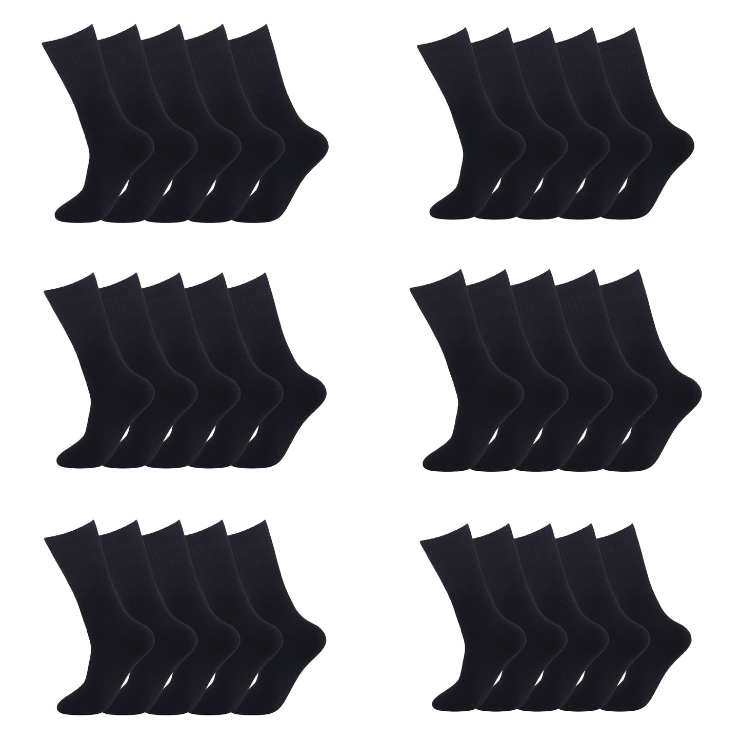 Mens 5 Pair Pair Sport Socks - Plain Black (30 Pairs)