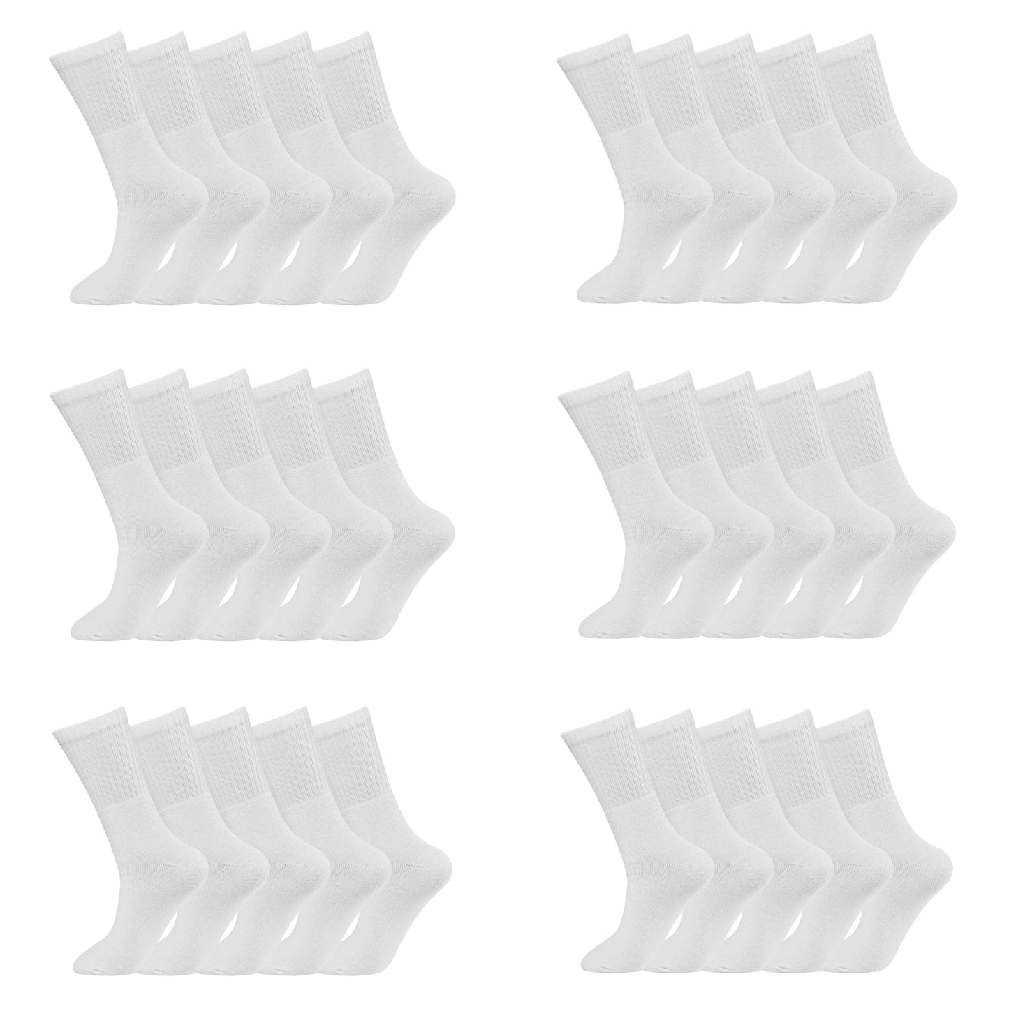 Mens 5 Pair Pair Sport Socks - Plain White (30 Pairs)