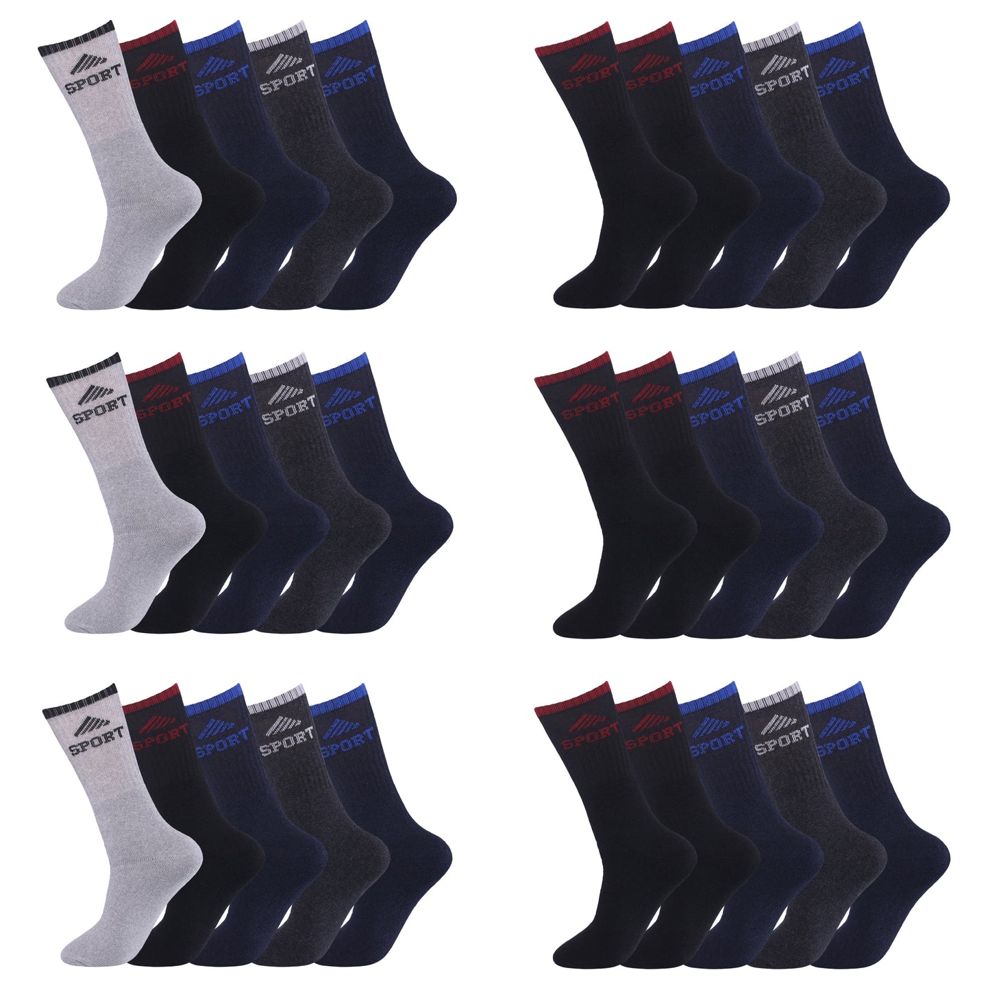 Mens 5 Pair Pair Sport Socks - Assorted/ Sport Cuff (30 Pairs)