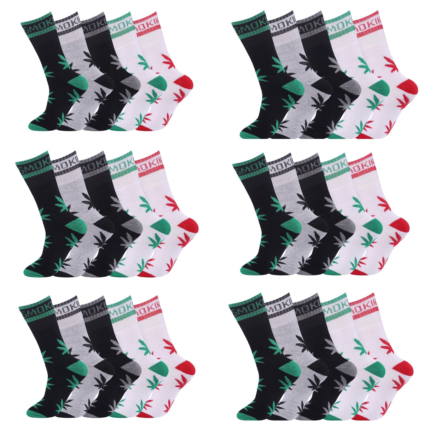 Mens 5 Pair Pair Sport Socks - Stay Smokin Ganja V2 (30 Pairs)