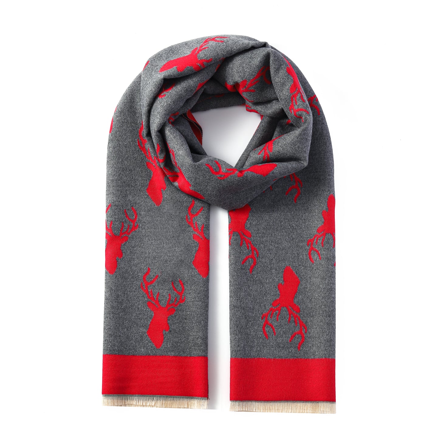 Luxurious Double Sided Jacquard Scarf - Stag