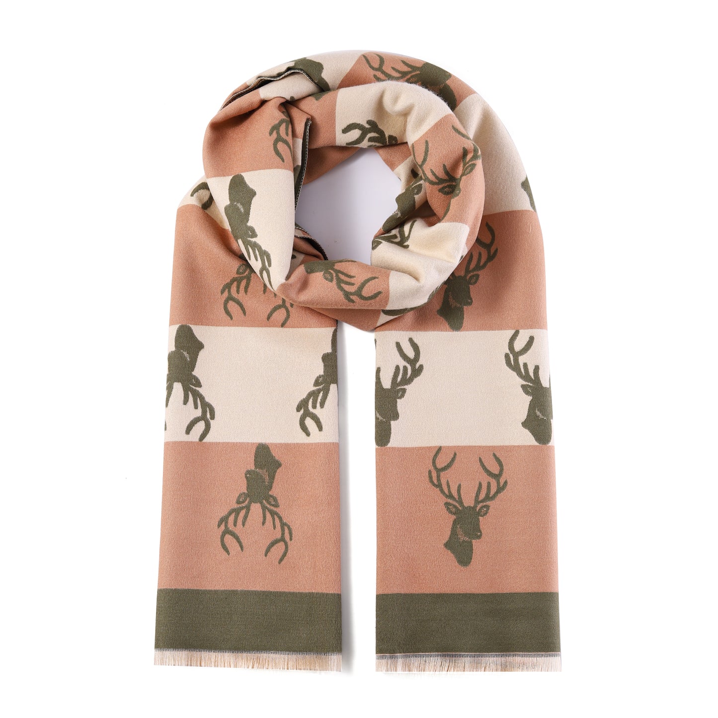 Luxurious Double Sided Jacquard Scarf - Multi-Colour Stag