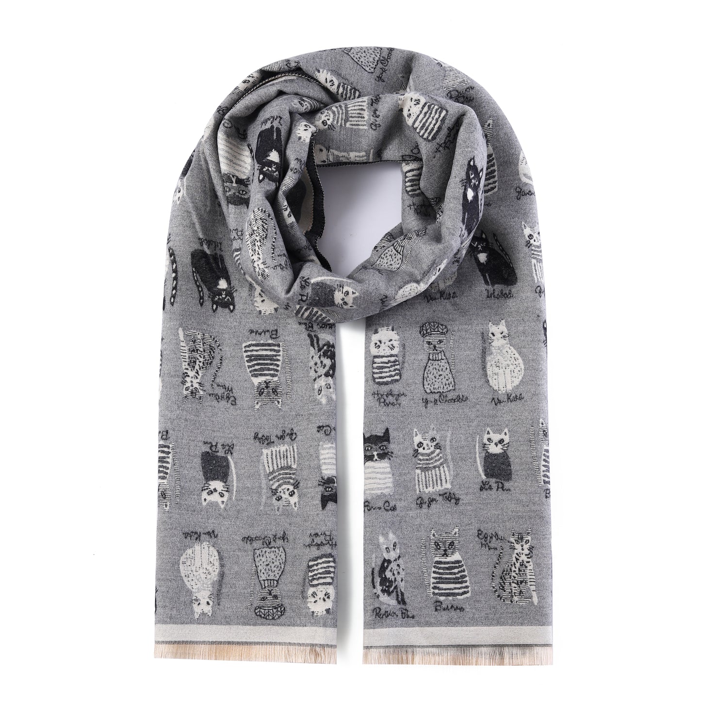 Luxurious Double Sided Jacquard Scarf - Cats