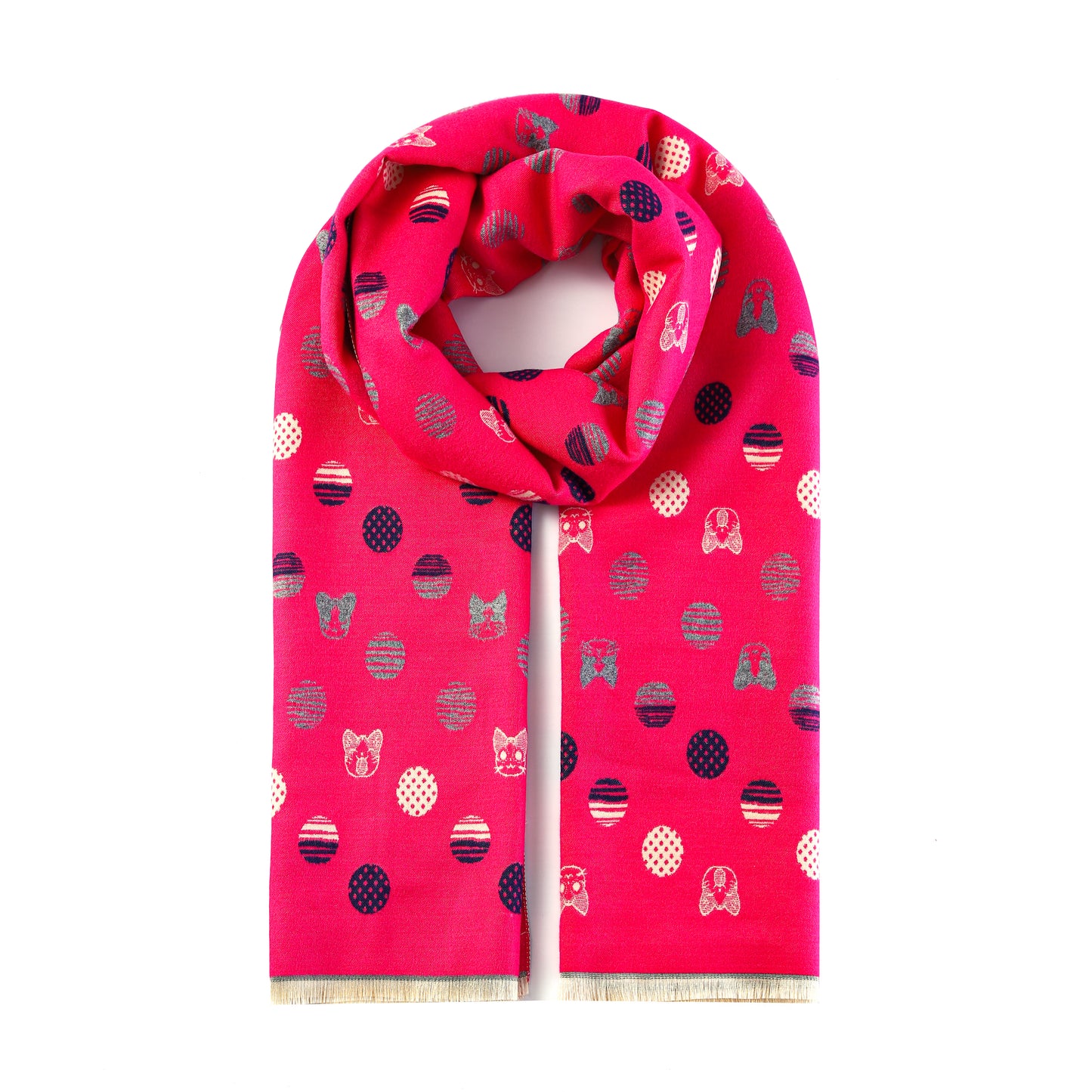 Luxurious Double Sided Jacquard Scarf - Polka Dots & Kittens