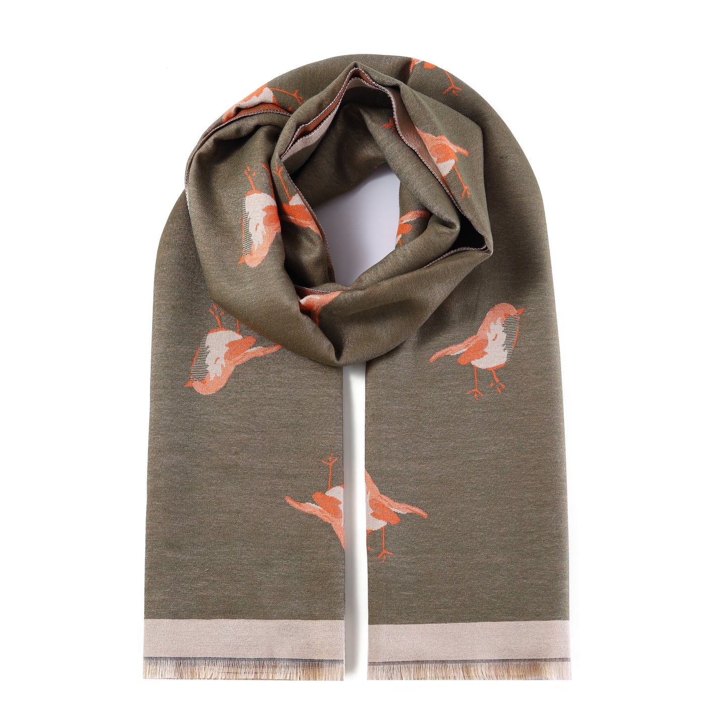 Luxurious Double Sided Jacquard Scarf - Robin Bird