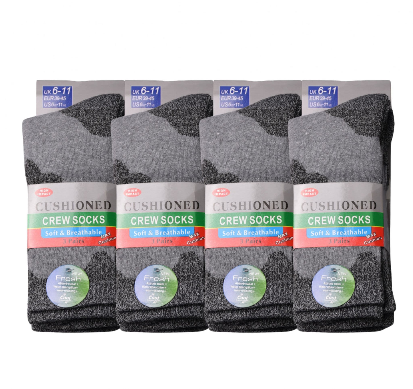 Mens 3 Pair Sport Socks - Ash Grey (12 Pairs)
