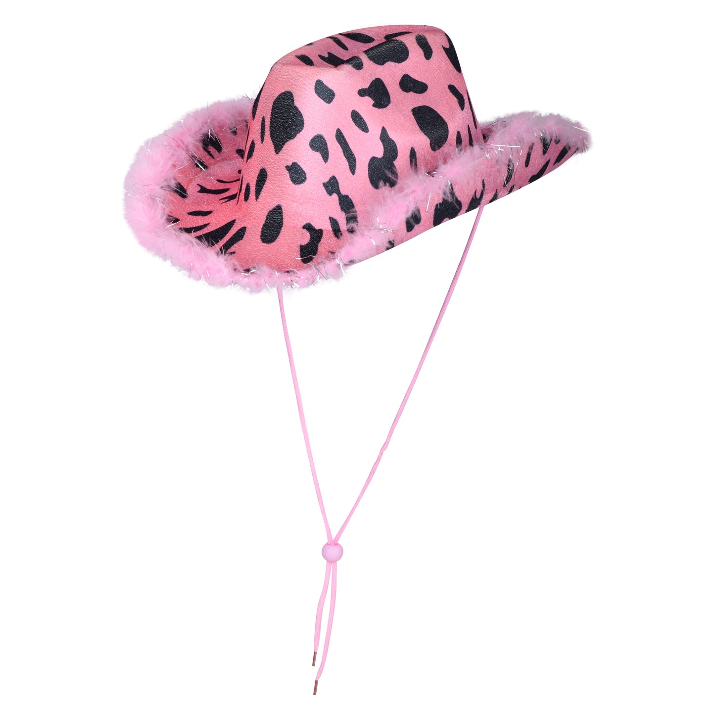 Cow Print Cowboy Hat with Feather Trim