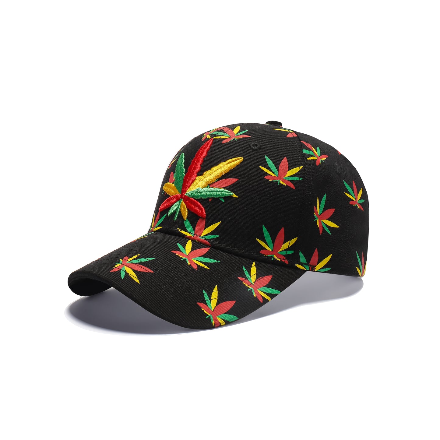 Ganja Leaf Rasta-Colour Embroidered Cotton Baseball Caps