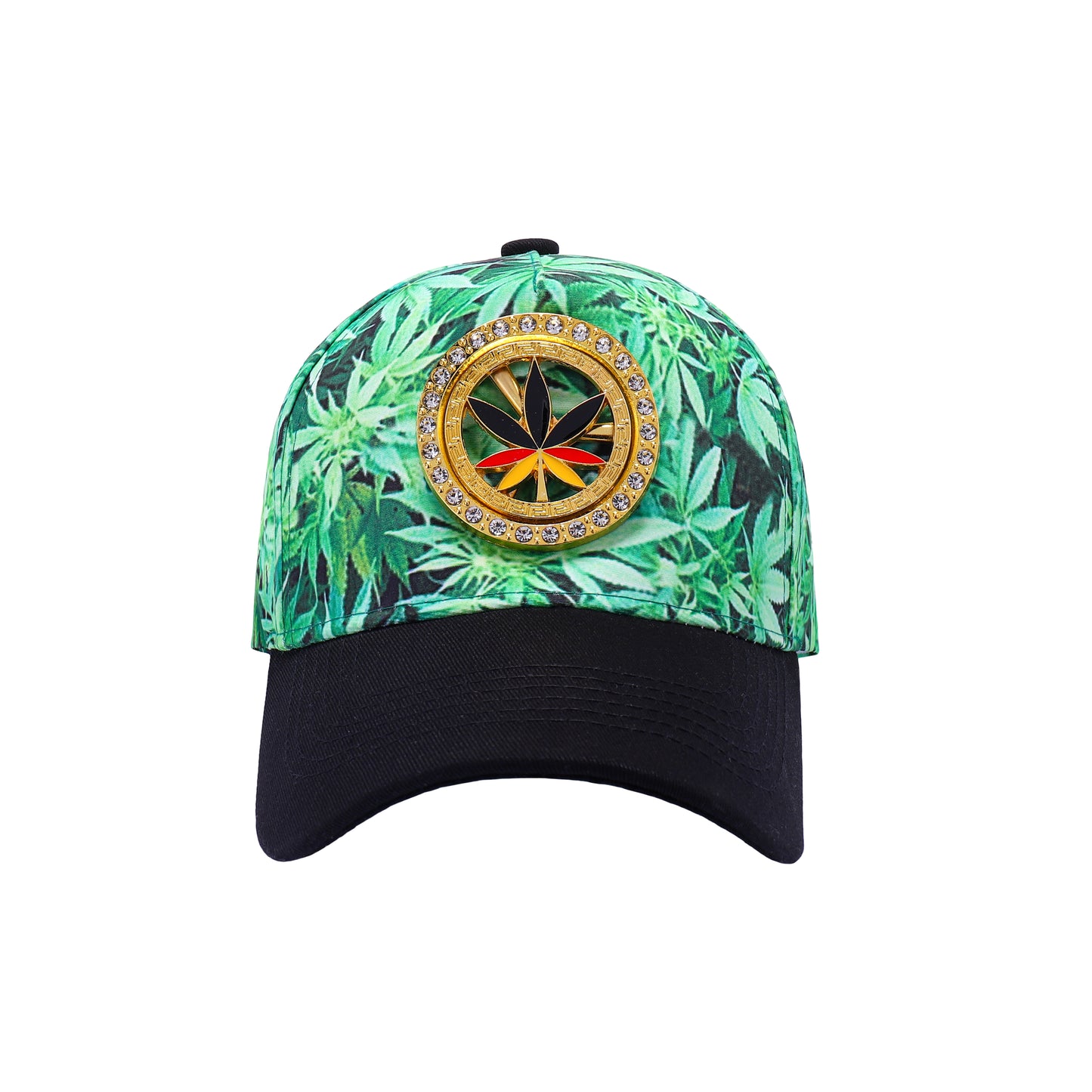 Spinning Ganja Leaf Bling Baseball Caps