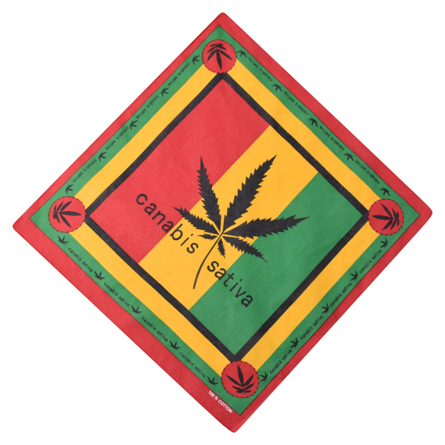 Red/Gold/Green 'Canabis Sativa' Plant Printed Bandana