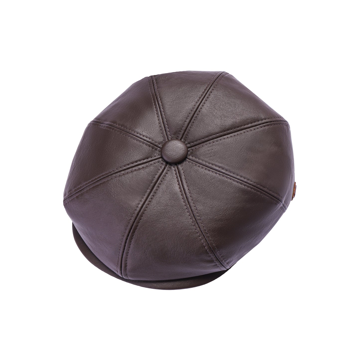 Classic 8 Piece Newsboy Cap - Brown Faux Leather