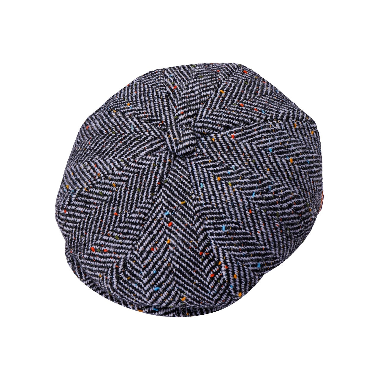 Classic 8 Piece Newsboy Cap - Black & White Herringbone with Colourful Speckles