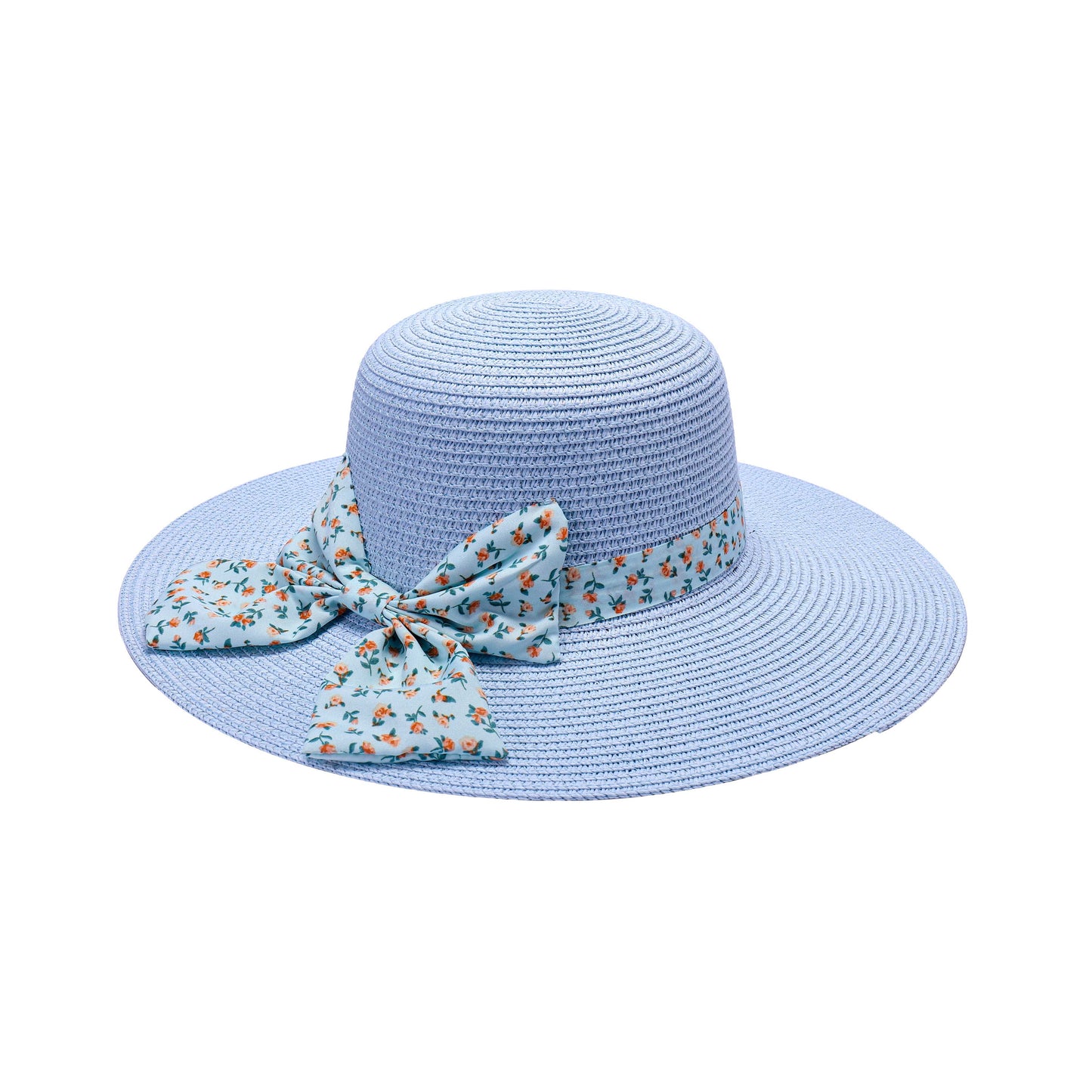 Ladies Sun Hat with Wide Brim and Mini Floral Print Bow