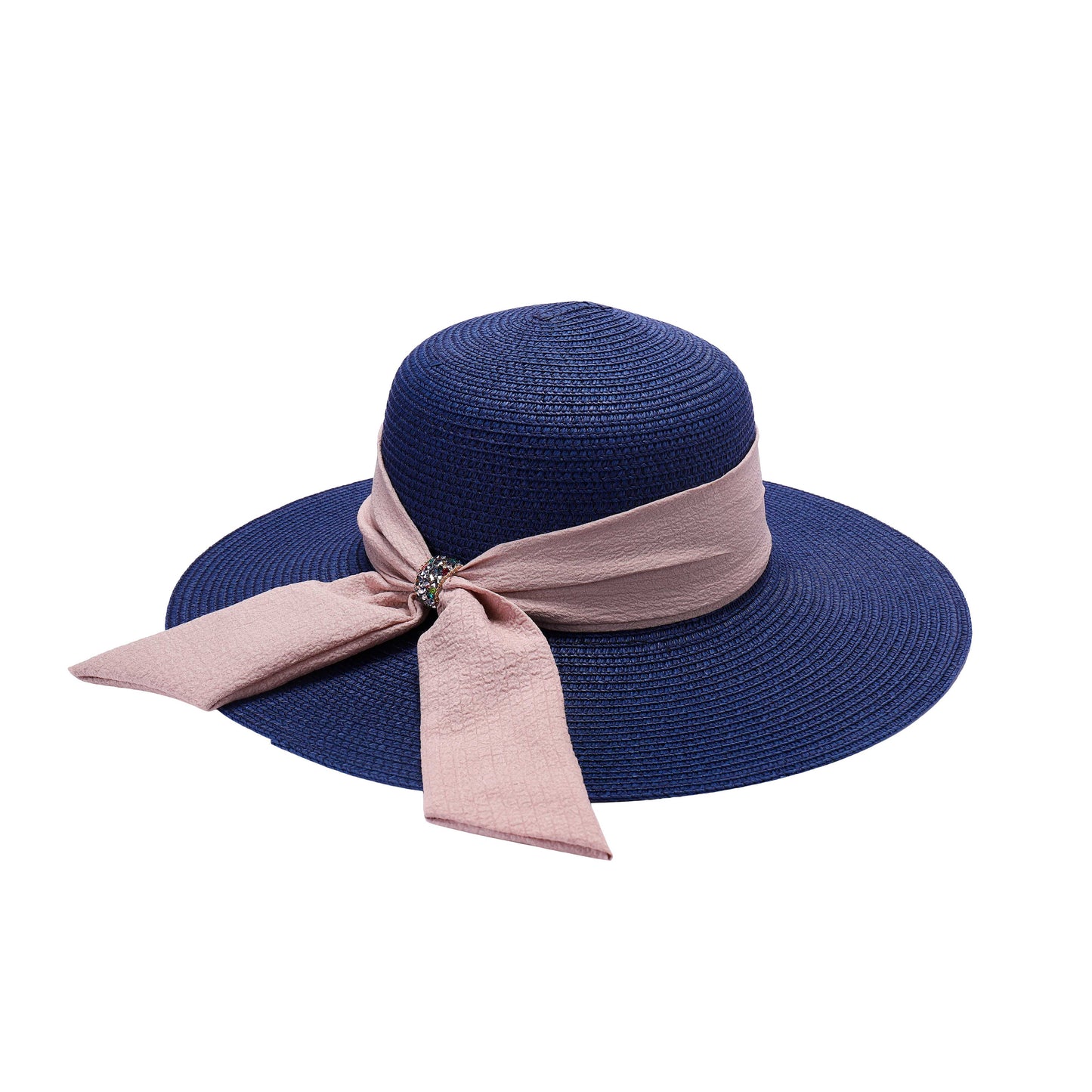 Ladies Sun Hat with Wide Brim and Sparkling Gem Accent