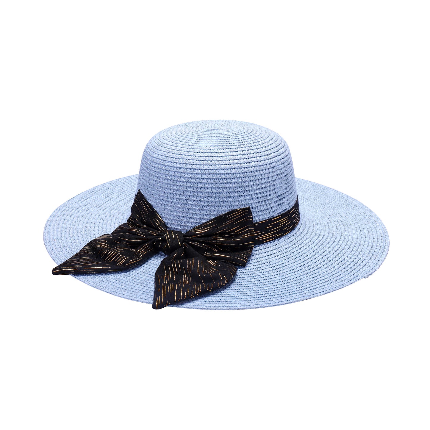 Ladies Sun Hat with Wide Brim and Gold Streaked Bow