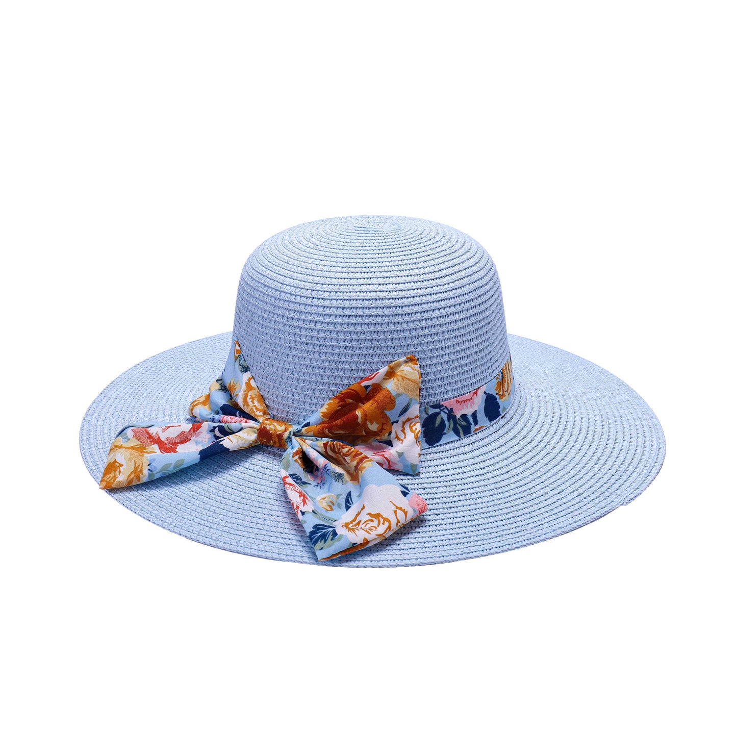Ladies Sun Hat with Wide Brim and Mega Floral Print Bow