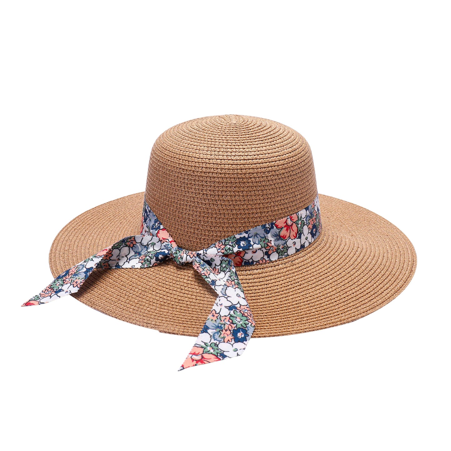 Ladies Sun Hat with Wide Brim and Vibrant Floral Ribbon