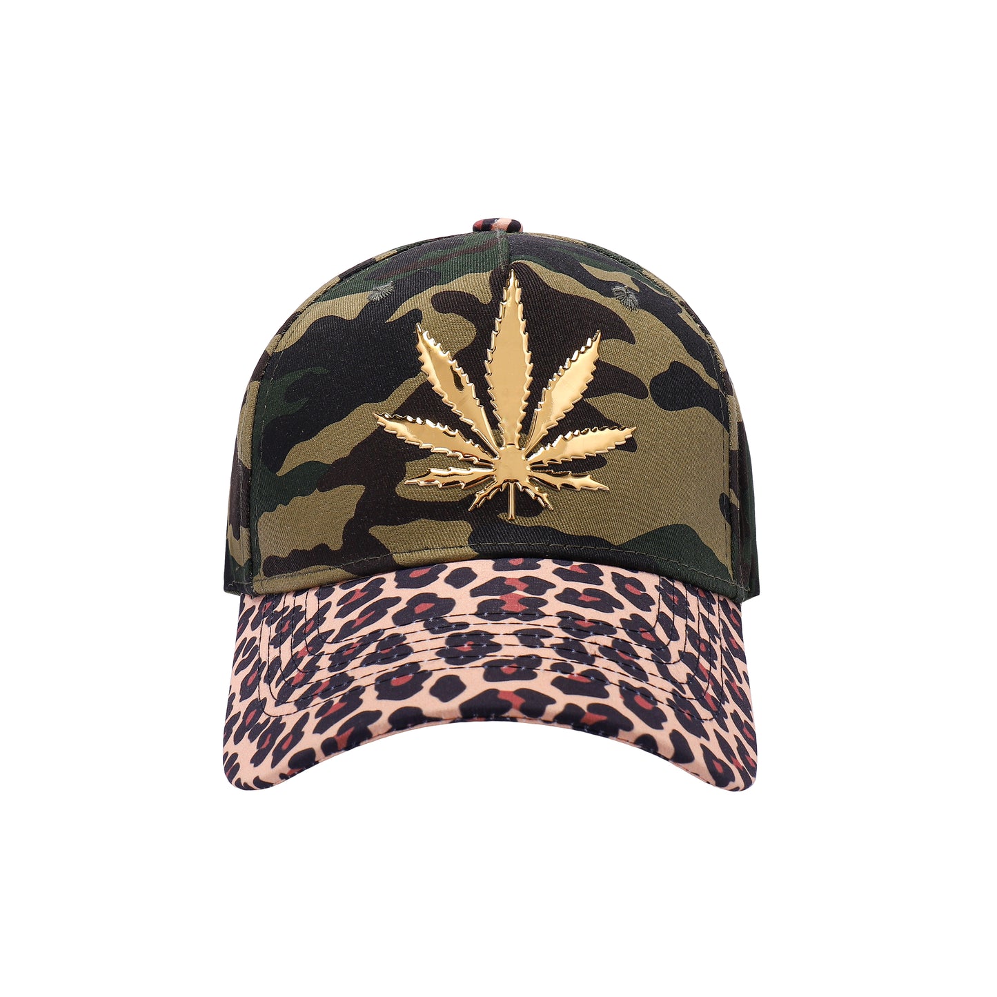 Metallic Ganja Leaf - Leopard Peak Baseball Caps