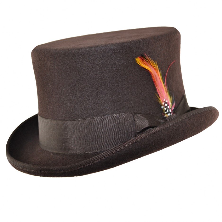 100% Wool Classic Top Hat - Brown
