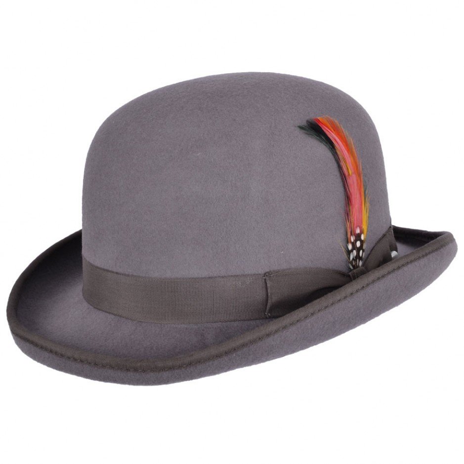 100% Wool Classic Bowler Hat - Grey