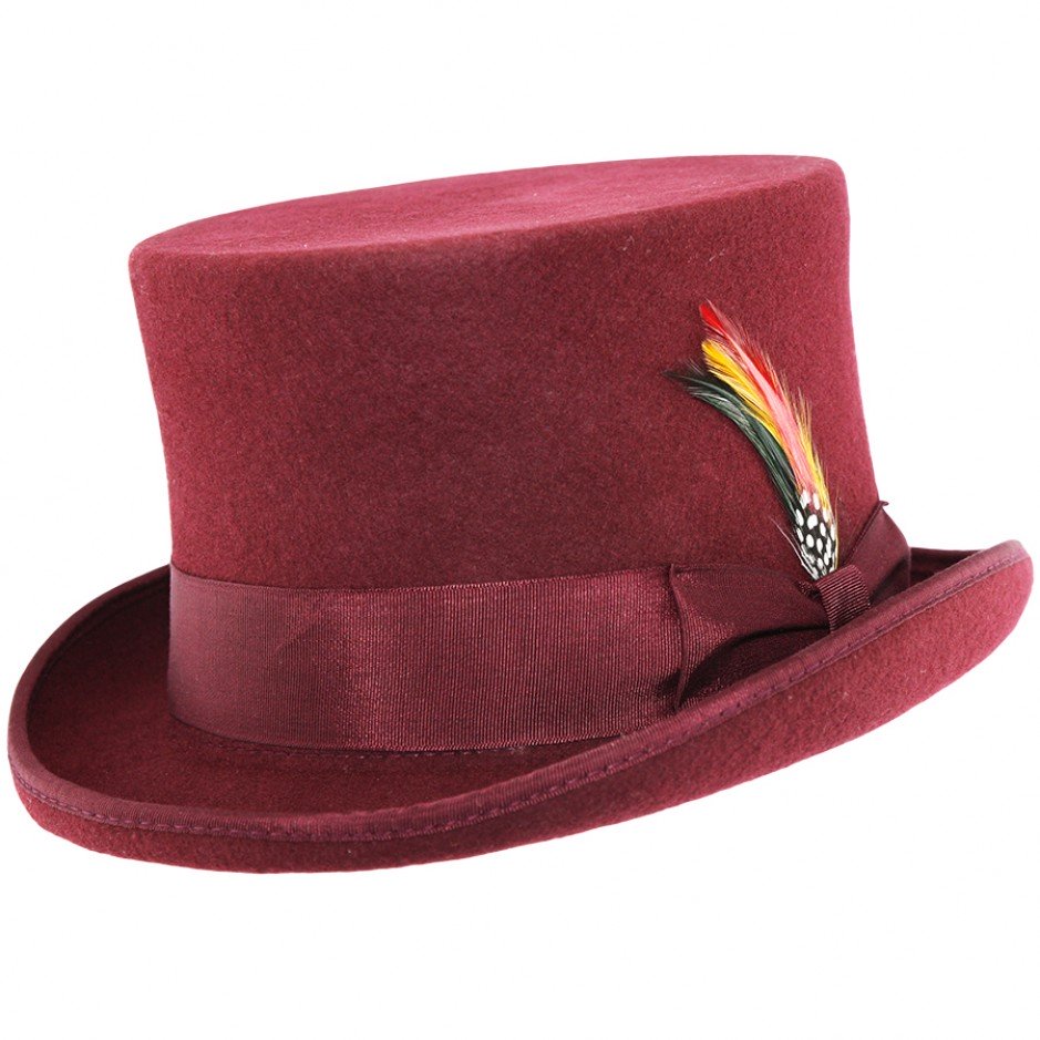 100% Wool Classic Top Hat - Wine Red