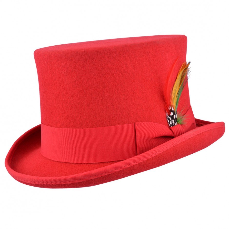 100% Wool Classic Top Hat - Red