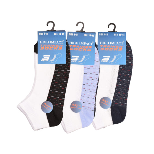 Mens Trainer Socks - Side Panel Dash Pattern (12 Pairs)
