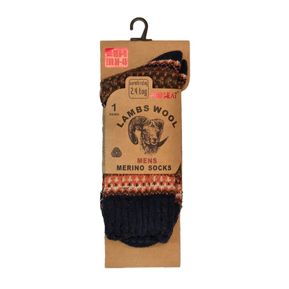 Mens Merino Lambs Wool Socks - Fair Isle (12 Pairs)