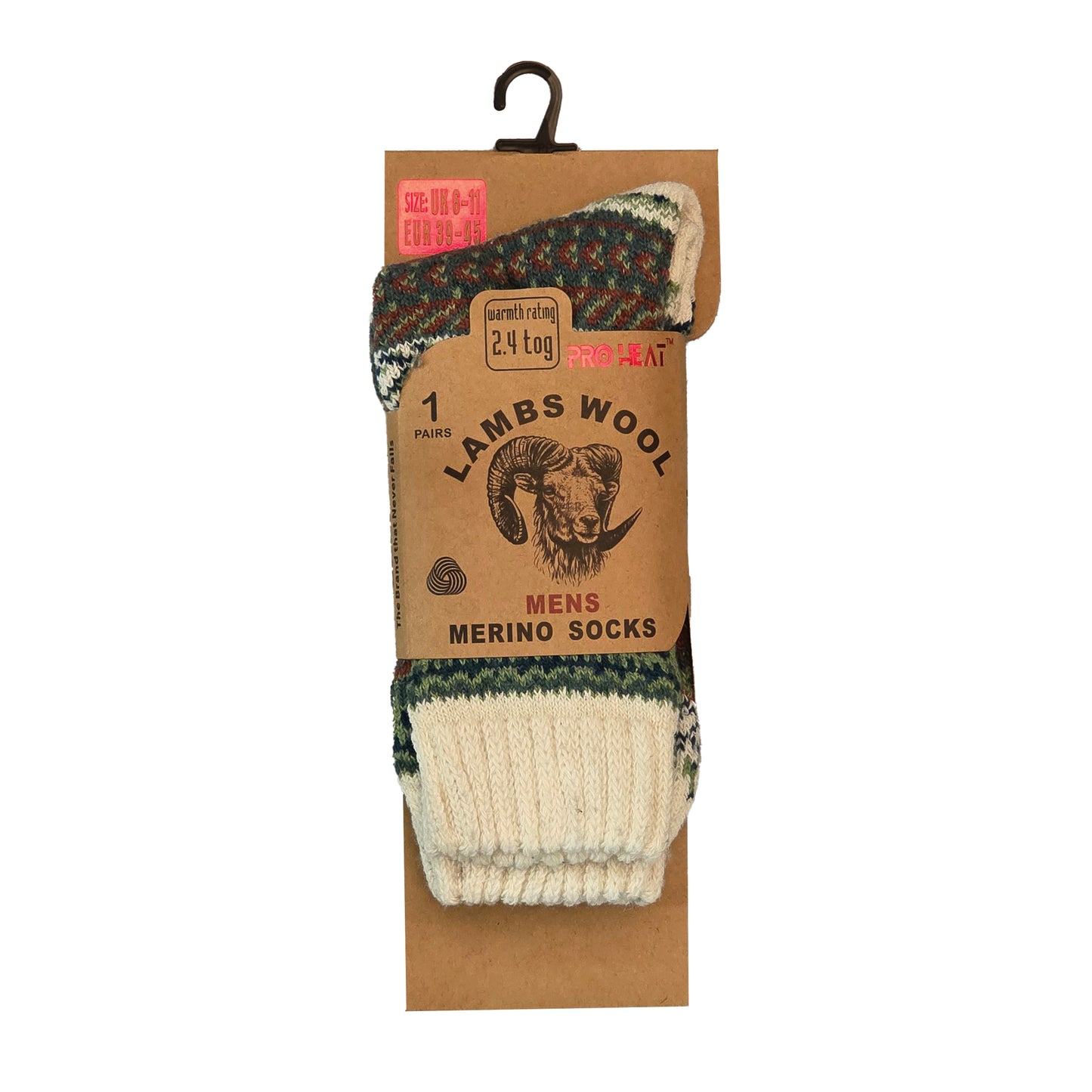 Mens Merino Lambs Wool Socks - Fair Isle (12 Pairs)