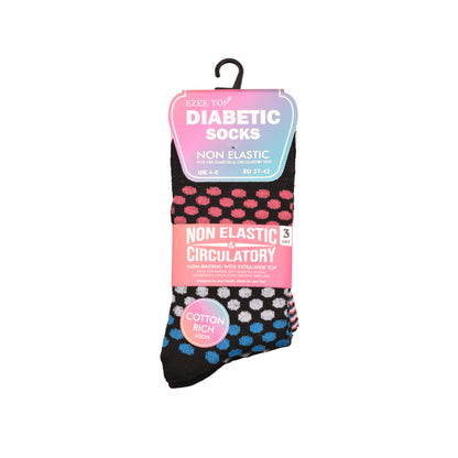 Ladies Non Elastic Diabetic Socks - Polka Dot Pattern (12 Pairs)