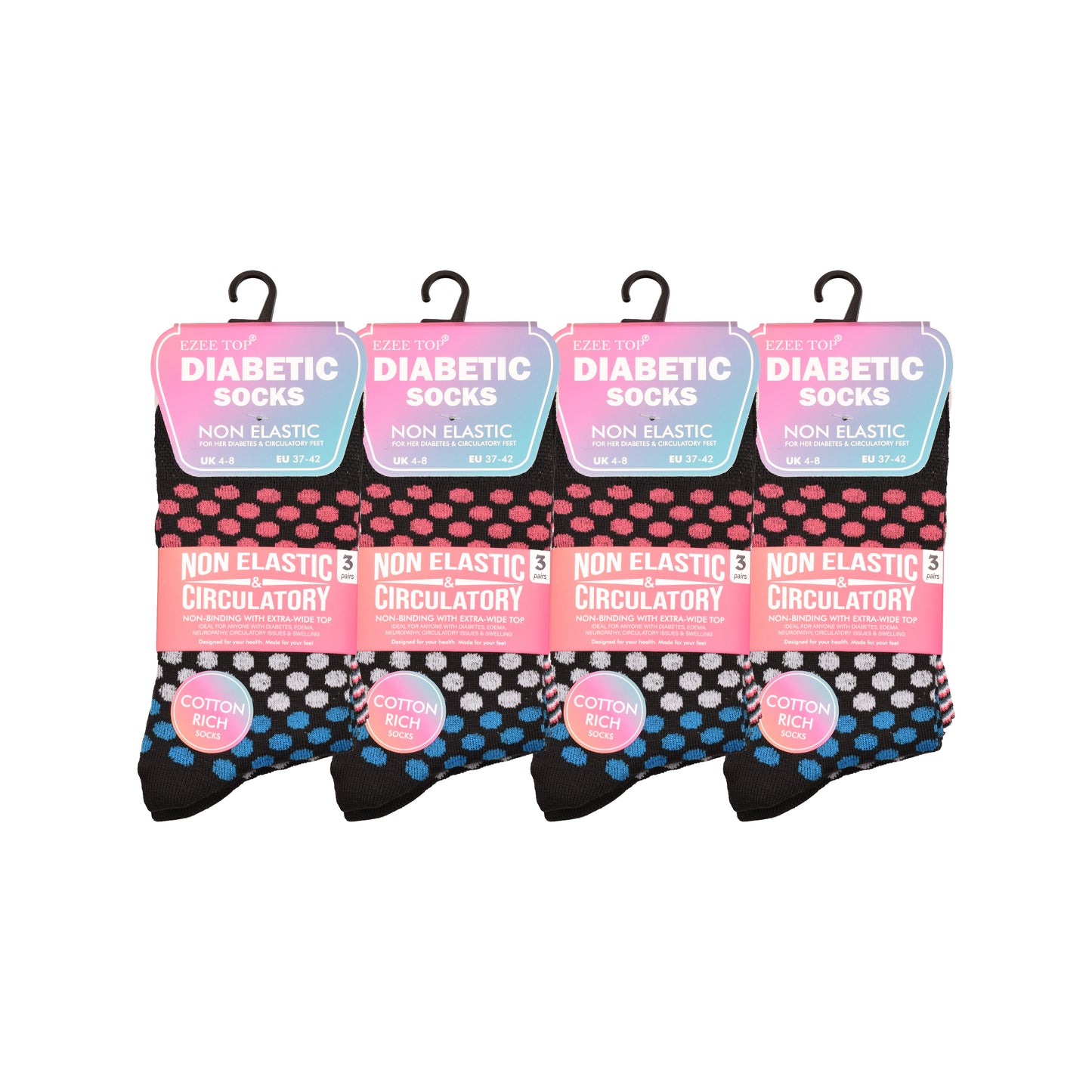 Ladies Non Elastic Diabetic Socks - Polka Dot Pattern (12 Pairs)