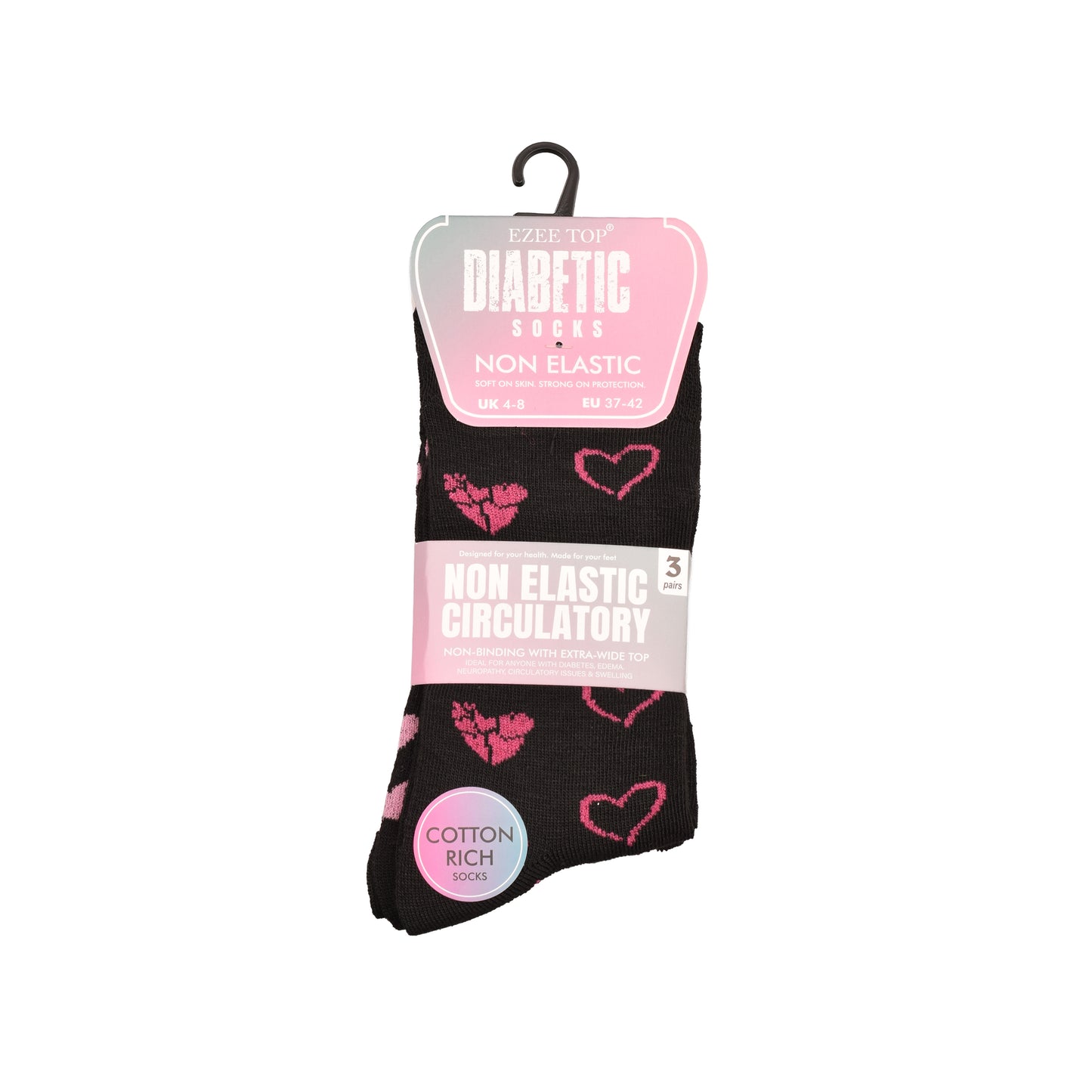 Ladies Non Elastic Diabetic Socks - Hearts/Polka Dot Pattern (12 Pairs)