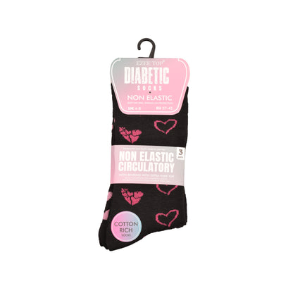 Ladies Non Elastic Diabetic Socks - Hearts/Polka Dot Pattern (12 Pairs)