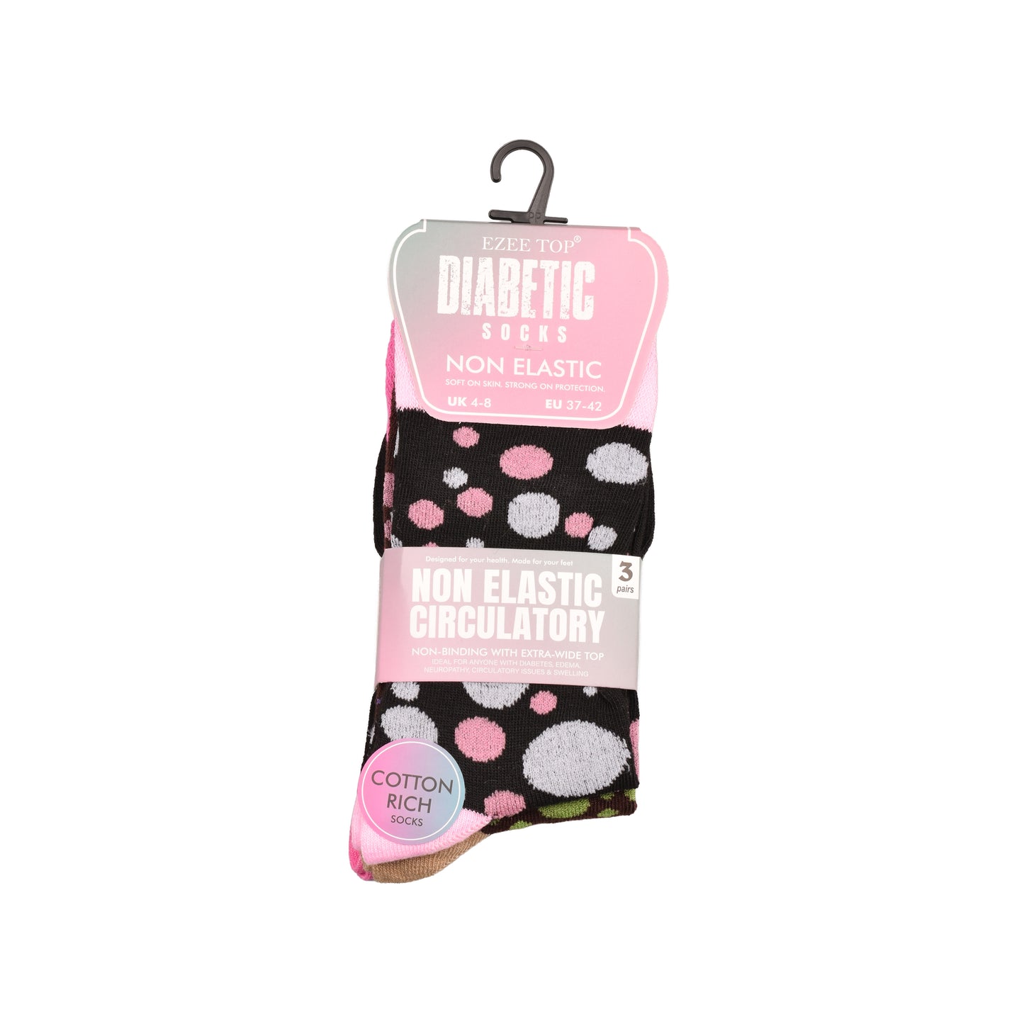 Ladies Non Elastic Diabetic Socks - Hearts/Polka Dot Pattern (12 Pairs)