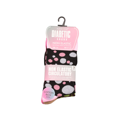 Ladies Non Elastic Diabetic Socks - Hearts/Polka Dot Pattern (12 Pairs)