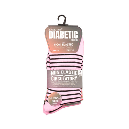 Ladies Non Elastic Diabetic Socks - Stripes/Diamond (12 Pairs)