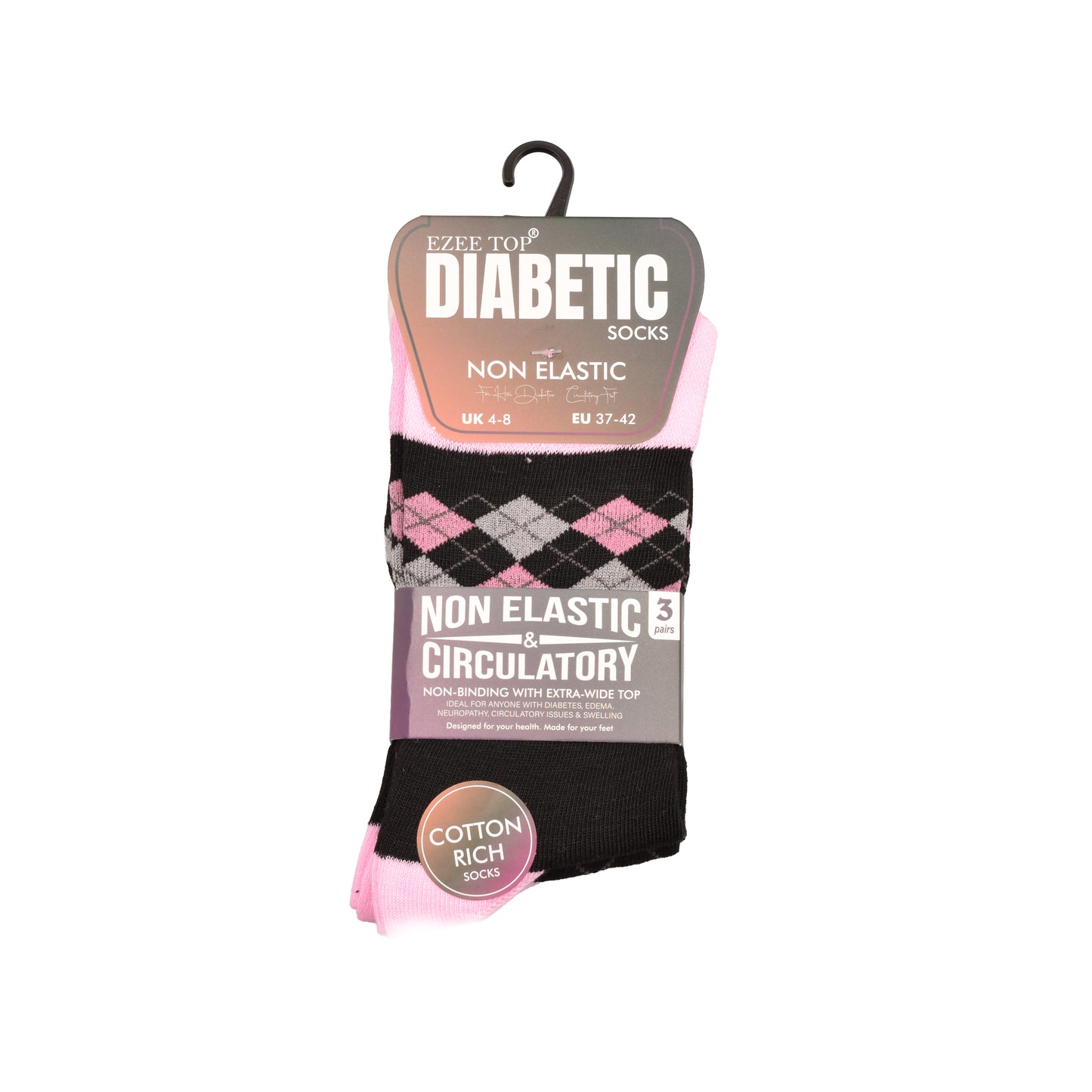 Ladies Non Elastic Diabetic Socks - Stripes/Diamond (12 Pairs)