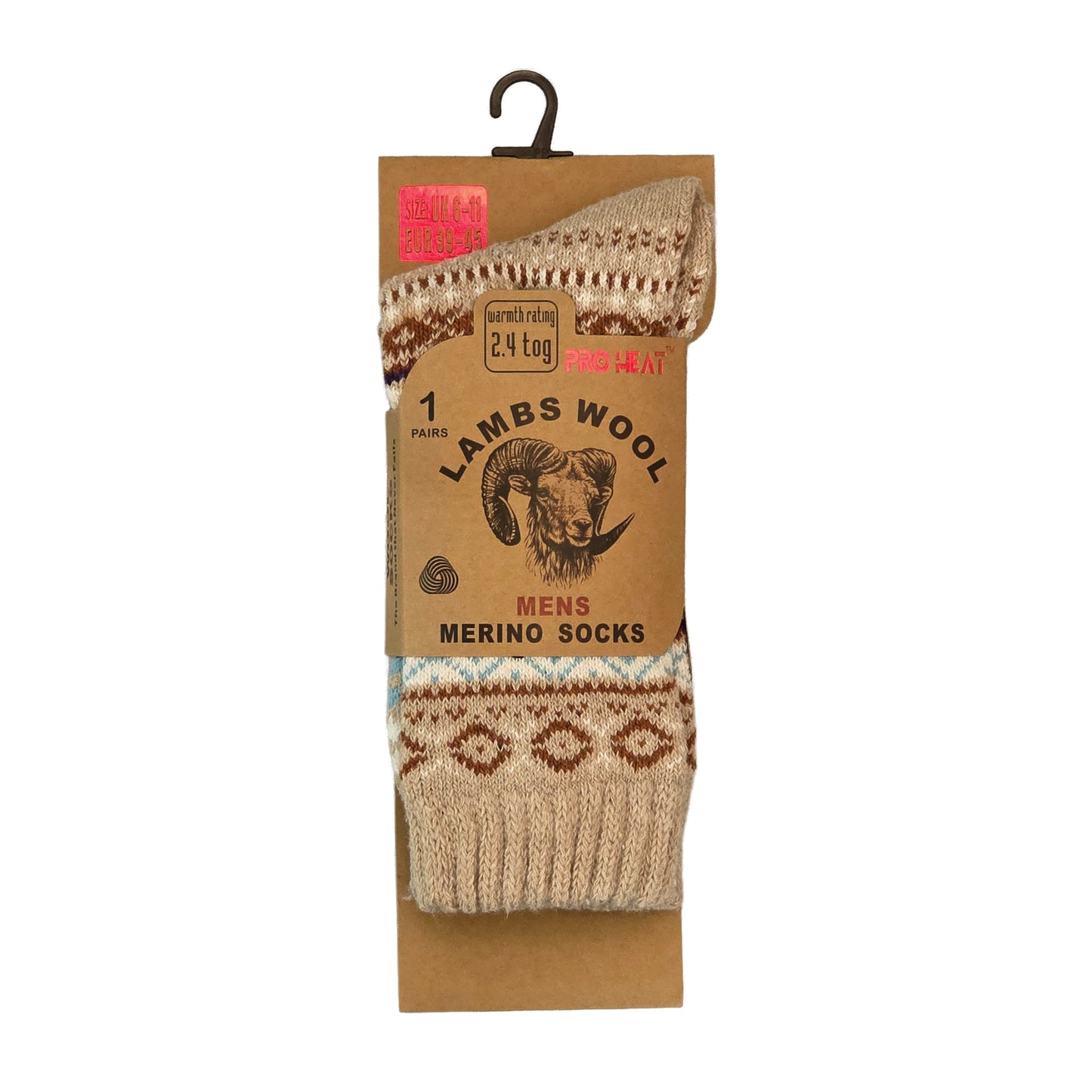 Mens Merino Lambs Wool Socks - Nordic Knit (12 Pairs)