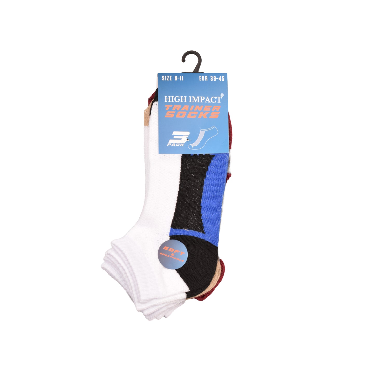 Mens Trainer Socks - Curved Colour Block Pattern (12 Pairs)