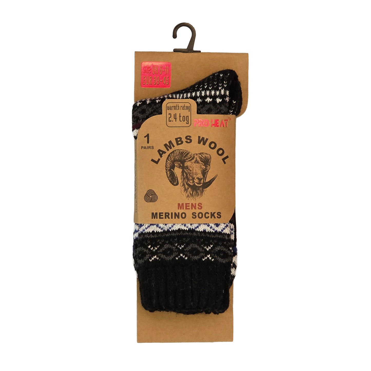 Mens Merino Lambs Wool Socks - Nordic Knit (12 Pairs)