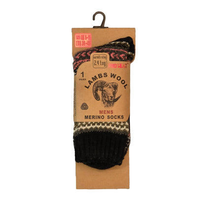 Mens Merino Lambs Wool Socks - Fair Isle (12 Pairs)