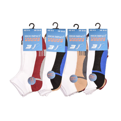 Mens Trainer Socks - Curved Colour Block Pattern (12 Pairs)
