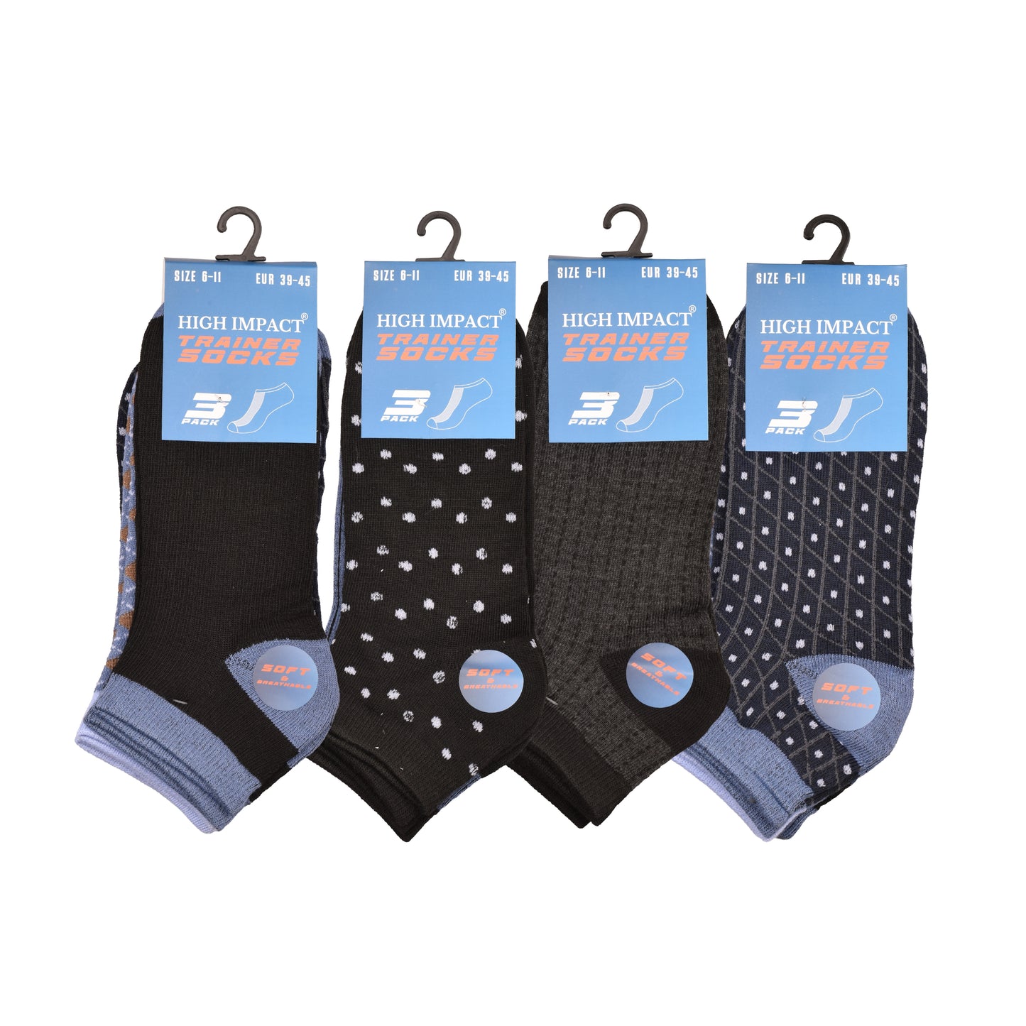 Mens Trainer Socks - Mixed Geometric Pattern (12 Pairs)