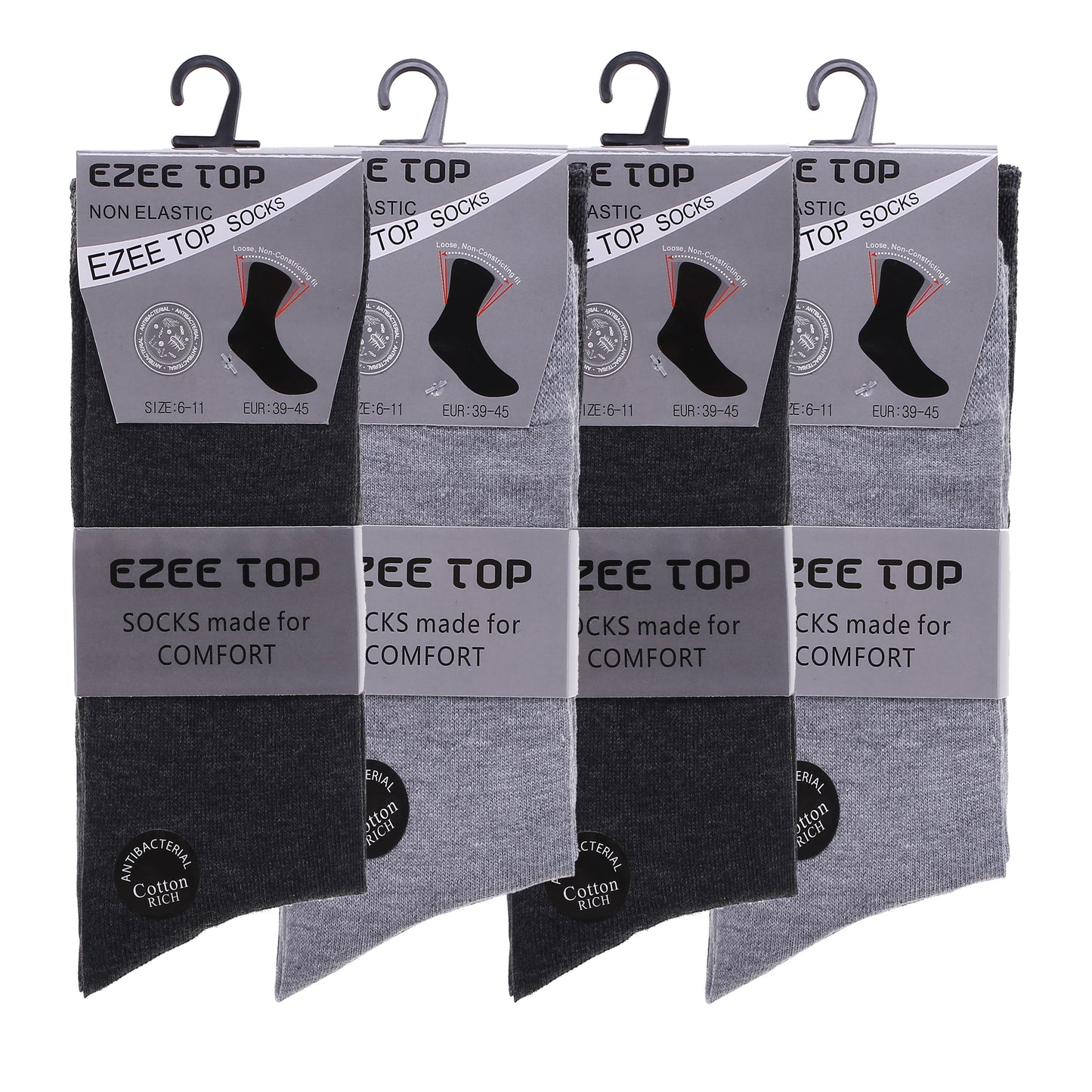 Mens Non Elastic Diabetic Socks - Plain Greys (12 Pairs)