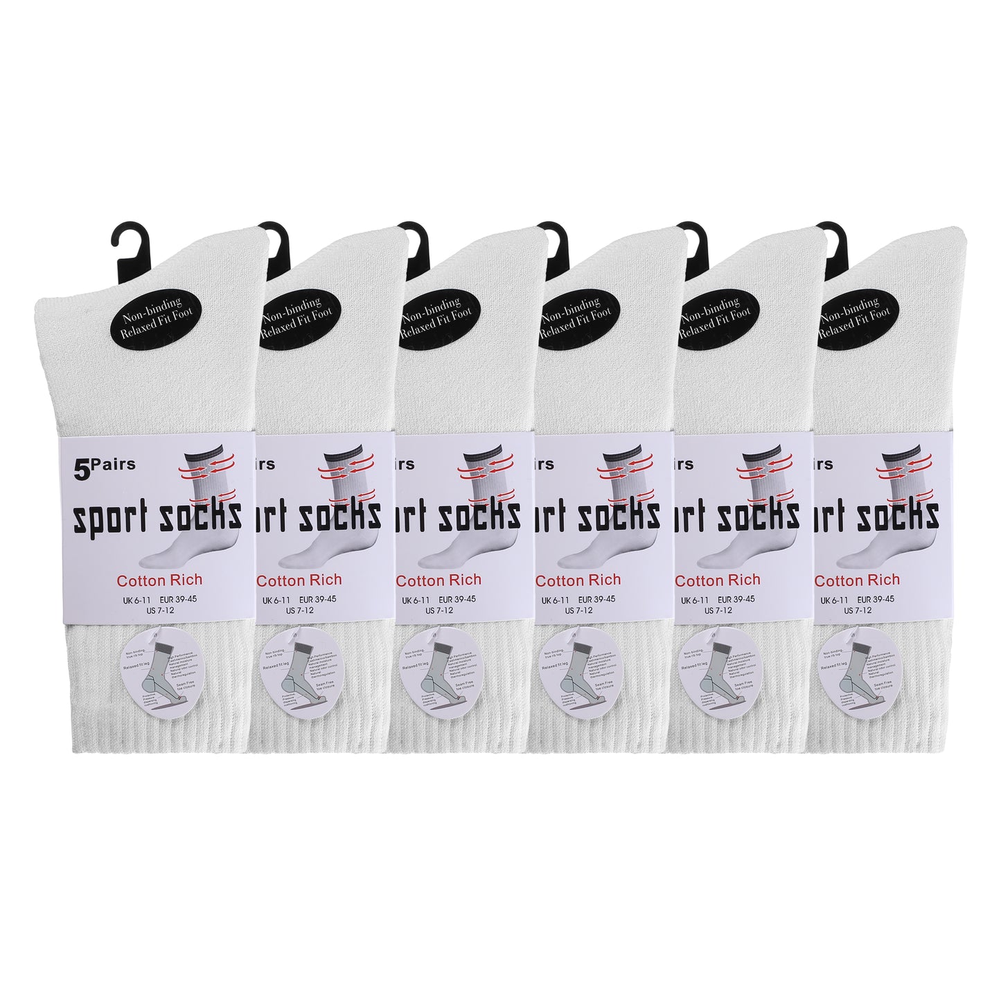 Mens 5 Pair Pair Sport Socks - Plain White (30 Pairs)