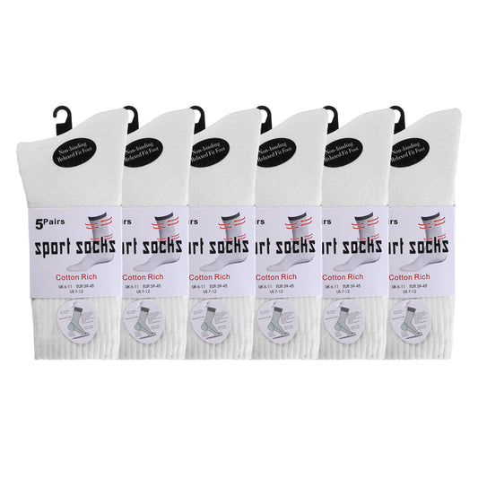 Mens 5 Pair Pair Sport Socks - Plain White (30 Pairs)