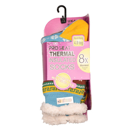Ladies 4.8 TOG Cosy Slipper Socks - Bright Nordic & Fair Isle