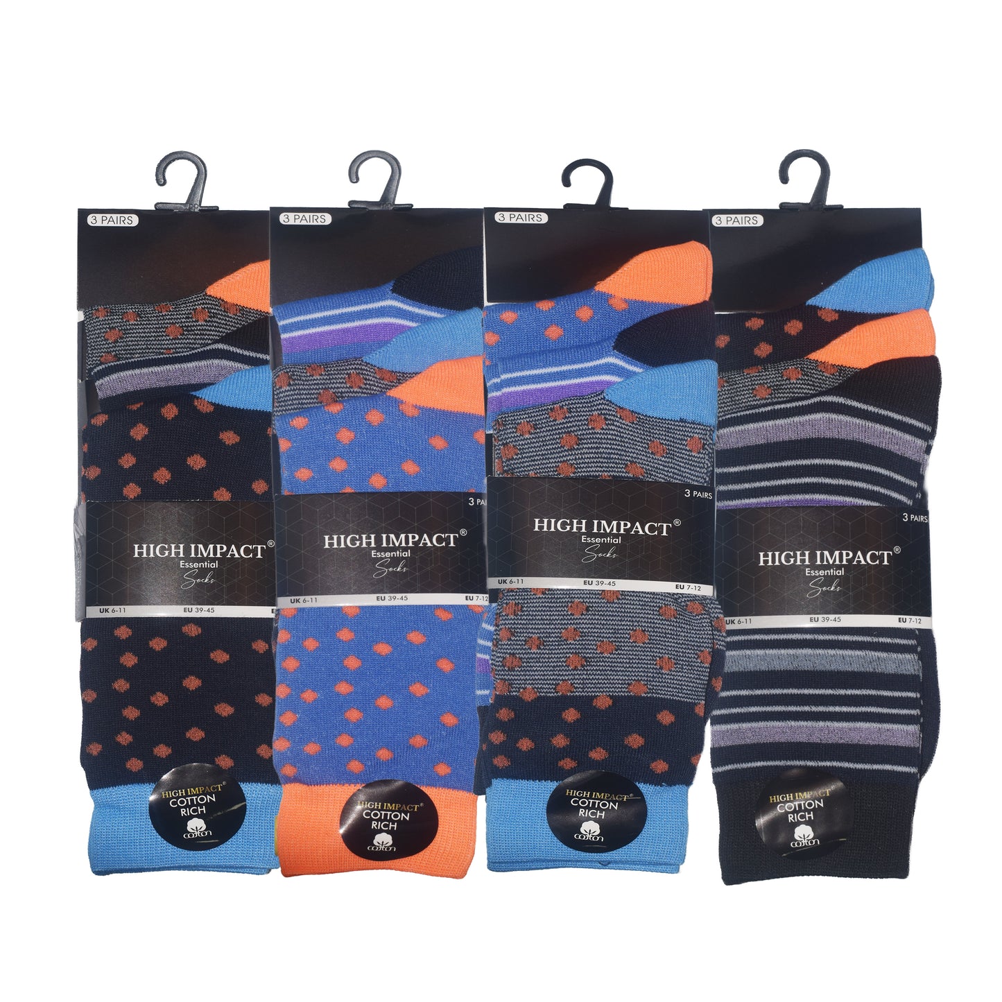 Mens Dress Socks - Assorted Dot/Striped Pattern (12 Pairs)