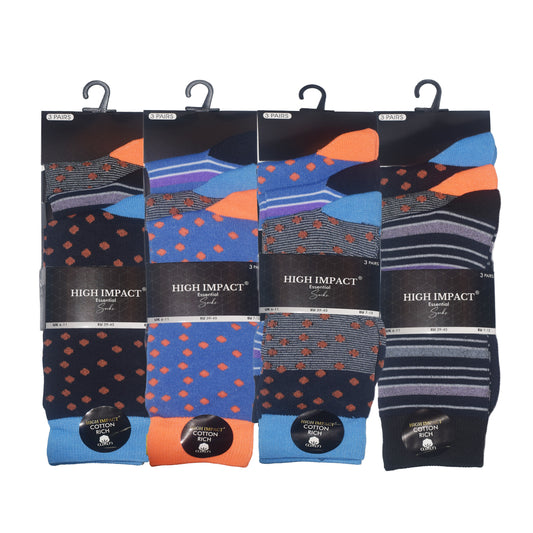 Mens Dress Socks - Assorted Dot/Striped Pattern (12 Pairs)
