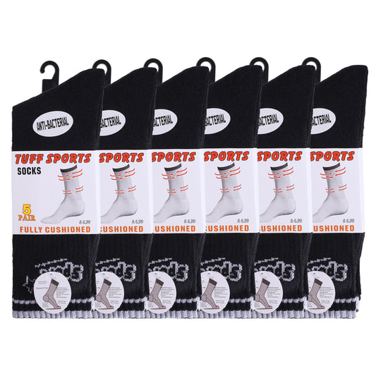 Mens 5 Pair Pair Sport Socks - Black/ Sport Cuff (30 Pairs)